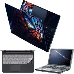 Anweshas 4 in 1 Combo Pack with Laptop Skin Sticker Decal, Palmrest Skin, Screen Protector, Key Guard for 15.6 Inch Laptop - Spider Eyes Combo Set-10