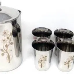 2 LITTER FLOWER JUG + 06 PARI GLASS 400 ML EACH CAPACITY (PACK OF 7) Glass Tray Set-image-28