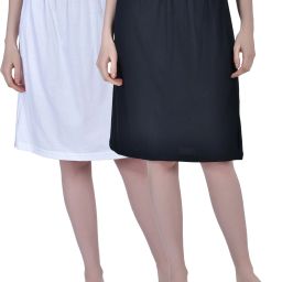 Women Solid Regular Black, White Skirt-image-3