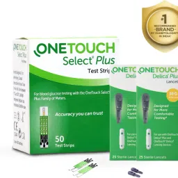 OneTouch Select Plus Test Strips 50 Pack + 2 * 25 Delica plus lancets 50 Glucometer Strips-19