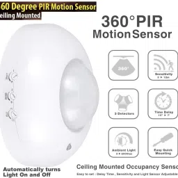 BALRAMA 1200 W 360 Degree PIR Motion Sensor Switch for Lights Infrared Detector Ceiling Pulse Induction Metal Detector-11