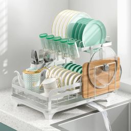 Dish Drainer Kitchen Rack Dish Rack_White Steel-image-30