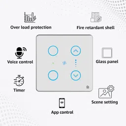 HomeMate 2 Module Smart Touch Switch Panel | 4 Switch & 1 Fan image 3