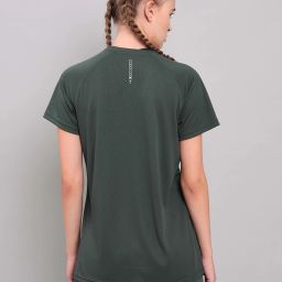 Women Printed Crew Neck Polyester Dark Green T-Shirt-picture-13