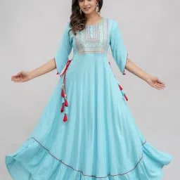 Embroidered Cotton Rayon Stitched Anarkali Gown-image-56