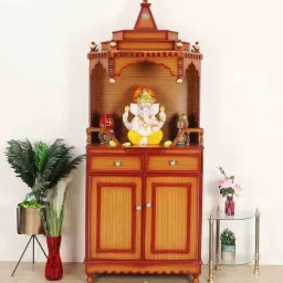 dzyn furnitures Brahma Kostha Large Floor Rested Pooja Mandap (Teak Gold)-picture-16