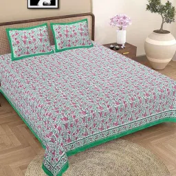 baithak krafts Multicolor Floral 300 TC Cotton King Sized Bedsheet With 2 Pillow Covers-picture-17