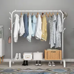 Aluminium Wall Cloth Dryer Stand Storage Rack 6 Hooks Coat and Umbrella Metal-26