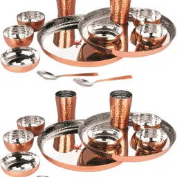 Pack of 24 Copper Royal Hammer Copper Dinner Set With 4 Thali, 4 Dish, 8 Bowls, 4 Spoon & 4 Glass Dinner Set-20
