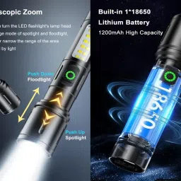 zfx Metal Led Long Range 1000 Meter High Power Zoomable & Type-C 8 hrs Torch Emergency Light image 3