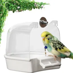 Bird Bathing Box for Cage Clip On Bird Bathing Bowl with Transparent Roof Bird House-image-5