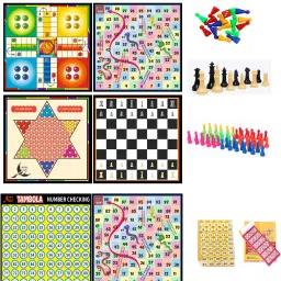 6 in 1 Wooden 12*12" Ludo Snake Tambola Snake Chess Checker | Token Chessmen | 32 cm Chess Board-18