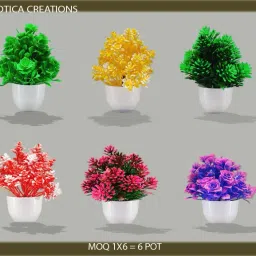 Exotica Creations Small Green Rose Multi Colour Flower With Small Round Pot Bonsai Wild Artificial Plant with Pot-image-52