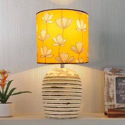 homesake Modern Table Lamp, Wooden Base Modern Fabric shade forHome,RibbedBasket,Hibiscus Table Lamp-picture-9