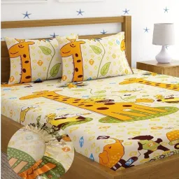260 TC Cotton Double Cartoon Fitted (Elastic) Bedsheet-12