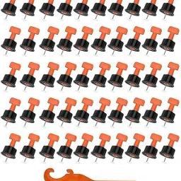 Reusable Tile Levelling System Complete Kit for Floor & Wall Tiles (Pack of 50 Pcs T Needle, 50 Pcs Cap & 1 Wrench) (Orange & Black) | Tile Spacers Non-magnetic Post Level-picture-8