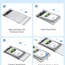 BKC Transparent USB 3.0 to SATA Hard Drive Enclosure – Tool-Free External Case 2.5 inch Fast Transfer Speed Up to 5 Gbps & Up to 4TB Storage Capacity 2.5 SATA SSD HDD image 5