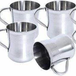 (Pack of 6) Stainless Steel Damru Cup/Glassy/Mug for Coffee and Tea - Set of 6 Piece - 250 ml Each (Silver) (Made in India) Glass Set Water/Juice Glass-16