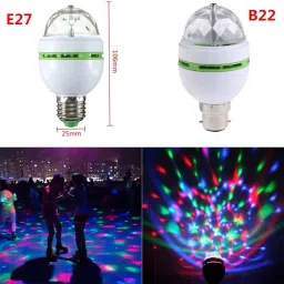 voltegic ® Rotating LED Strobe Bulb Multi changing Color Crystal Stage Light Single Disco Ball image 3