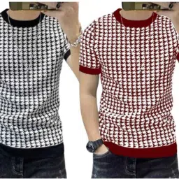 Pack of 2 Men Printed Round Neck Polyester Multicolor T-Shirt-image-86