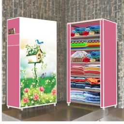 6 Shelf Foldable Collapsible Wardrobe Storage Organizer Almirah Cloth Rack Carbon Steel Collapsible Wardrobe-image-26