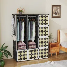 12-Door 8-Shelf Plastic Carbon Steel Collapsible Wardrobe-21