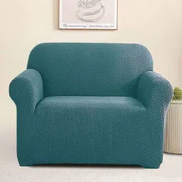 cortina Teal Geometric Jacquard 1 Seater Elastic Stretchable Sofa Cover-picture-47