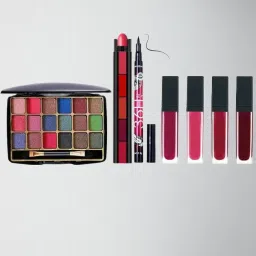 18COLOR EYESHADOW WITH EYELINER LIQUID LIPSTICK SET & 5IN1 LIPSTICK-image-3