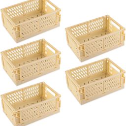 kuber industries Plastic (Set of 5) Small & Rugged Foldable Plastic Storage Basket For Kitchen | Beige Storage Basket-picture-22