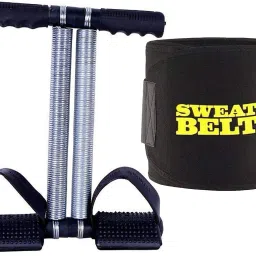 Tummy Trimmer Combo || Tummy Trimmer (Double Spring) with Sweat Belt (Free Size) Ab Exerciser (Black) Fitness Accessory Kit Kit-image-31