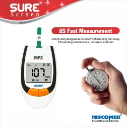 niscomed Sure screen for Simple & Accurate Blood Sugar testing with 75 Strips Glucometer image 2
