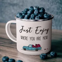 gathari Just Enjoy Enamel Printed White 350ml Stainless Steel Coffee Mug-picture-32