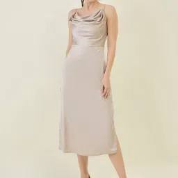Women A-line Silver Below Knee Dress-image-98