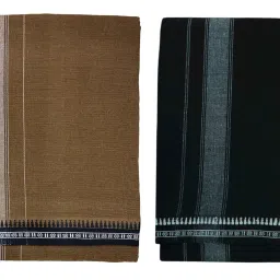 Prakasam Cotton Premium quality Mens Kerala Style Thalapathi Border Single (1.28X2.00 mtrs) -Dhoti-kerala Single mundu (Pack of 2 dhoties)- Black:Kaaki Men Dhoti-image-21