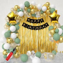 Golden Green Balloons Happy Birthday Decoration Kit 1st Birthday Decoration-23