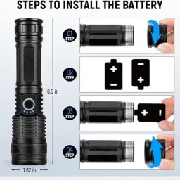 zeno volt 376 TORCH Bright 10000 Lumens, USB Rechargeable Powerful XHP70 Zoomable Power 8 hrs Torch Emergency Light image 3