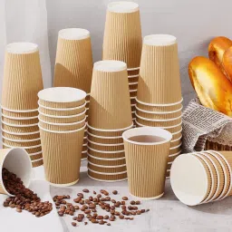 Pack of 1 Paper 360 ML Brown Ripple Paper Cups with lid and Stirrers-Pack of 50-image-51