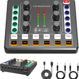 Audio Interface with DJ Mixer Live Digital Sound Card Effects and Voice Changer USB External Audio Mixer Sound Board Dual Channel Multifunctional Sound Mixer-20
