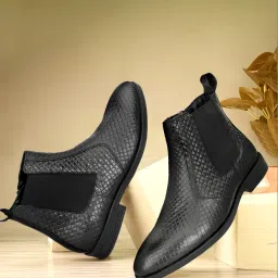 Men's Black Weaving Leather Zip Boots Bold Texture, Sleek Style Boots For Men-picture-18