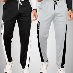 Pack of 2 Men Colorblock Black, Grey Track Pants-image-92