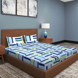 romee Blue Geometric 144 TC Microfiber Double Sized Bedsheet With 2 Pillow Covers-picture-33