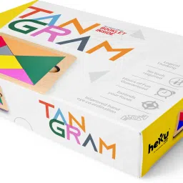 heku Wooden Tangram Shapes Puzzle with 7 wooden blocks, 1 booklet and 1 Game Board image 2