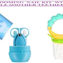 Premium Quality 5 IN 1 Baby Manicure & Pedicure Grooming Nail Cutter Safety Essential Kit With Protective Travel Case And Baby Fresh Fruit Vegetable Soft Silicone Soother Teether Nibbler Feeder Teething Toy Combo For Toddlers/Infants/New Borns(BLUE;0 Months+) Teether and Feeder-9