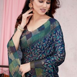 Printed, Checkered Daily Wear Chiffon Saree-image-1