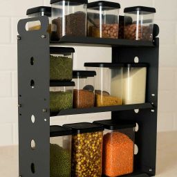 Containers Kitchen Rack 3-Tier Foldable Kitchen Countertop Shelf – Bathroom Organizer Rack Iron-image-98