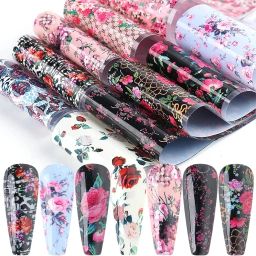 10 Rolls Flowers Petals Nail Stickers Design Self Adhesive Nail Transfer Decals-12
