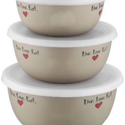 Stainless Steel, Plastic Storage Bowl Flora Stainless Steel Microwave Safe 3 Pcs. Bowl Set with Lid-Cream-5