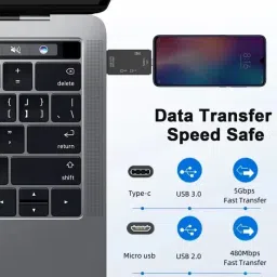 Rhytech 6 in 1 OTG Card Reader with Type-C, USB & Micro USB Ports TF, SD, Micro SD,SDHC Card Reader image 5