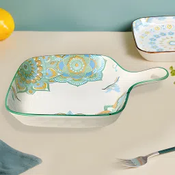 Ceramic Square Platter with Handle | Matt Finish | Designer Coloured Print Sizzler Tray-41