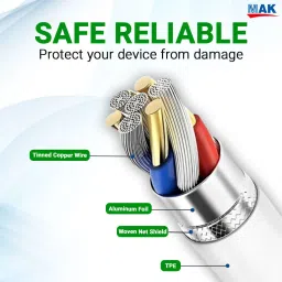 MAK USB Type C Cable 1 m Copper Braiding 80W Fast Charger 480 Mbps Data Cable Compatible -Oppo_ A5 2020, A52, A53, A53s 5G, A54, A72, A74 5G, A78 5G, A9, A9 2020 image 2